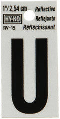 Hy-Ko RV-15/U Reflective Letter, Character: U, 1 in H Character, Black Character, Silver Background, Vinyl