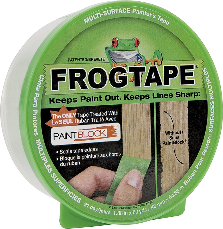 FrogTape 106095 Multi-Surface Premium-Grade Painter's Tape, 60 yd L, 1.88 in W, Crepe Backing, Green
