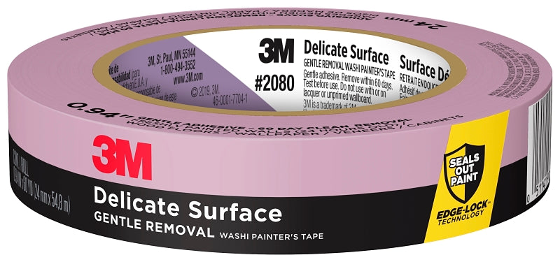Scotch 2080-24EC Painter's Tape, 60 yd L, 0.94 in W, Paper/Polyethylene Film Backing, Purple