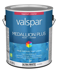 Medallion Plus 029.1022002.007 Interior Paint and Primer, Acrylic, Eggshell, Ultra White, 1 gal, 37 sq-m Coverage Area