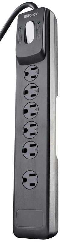 Woods 41494 Surge Protector, 120 VAC, 15 A, 6 -Outlet, 1440 J Energy, Black