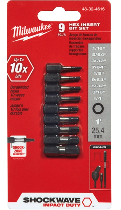 Milwaukee 48-32-4616 Insert Bit Set, 9-Piece, Steel