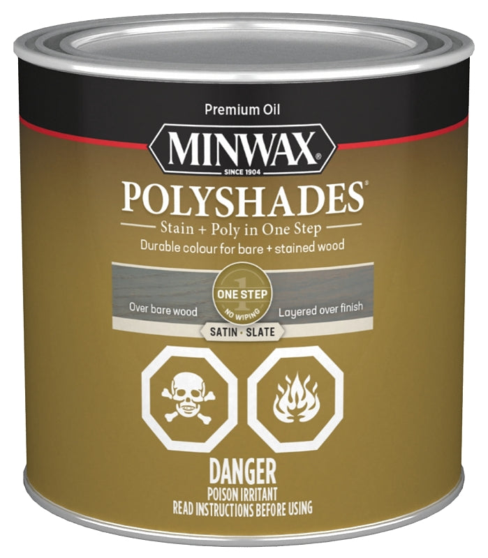 Minwax PolyShades CM6139844 Polyurethane Wood Stain, Satin, Slate, Liquid, 946 mL