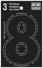Hy-Ko 30400 Series 30408 Die-Cut Number, Character: 8, 3 in H Character, Black Character, Vinyl