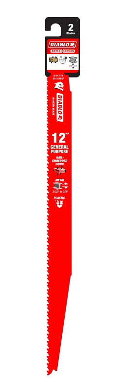 Diablo DS1214BGP2 Reciprocating Saw Blade, 12 in L, 8/14 TPI