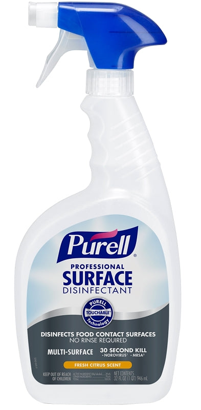 Purell 3342-06 Professional Surface Disinfectant, 32 fl-oz, Capped Bottle with 2 Spray Triggers, Liquid, Citrus