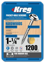 Kreg SML-F125-1200 Pocket-Hole Screw, #7 Thread, 1-1/4 in L, Fine Thread, Maxi-Loc Head, Square Drive, Carbon Steel