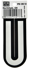 Hy-Ko PS-20/U Reflective Letter, Character: U, 3-1/4 in H Character, Black/White Character, Vinyl