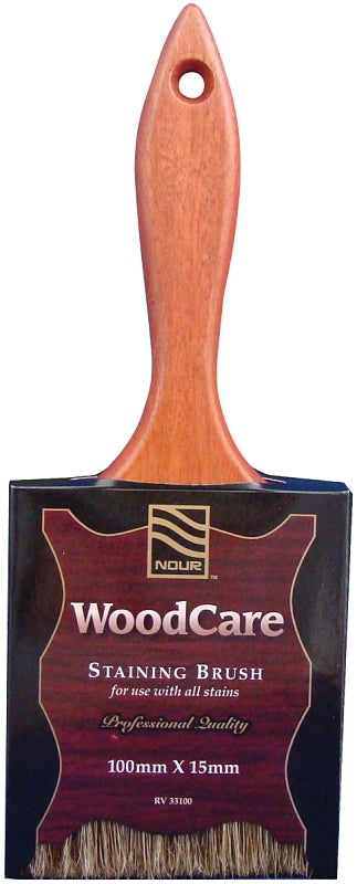 NOUR WoodCare 33-100 Straight Wall Stain Brush, 4 in W, 2-3/4 in L Bristle, Thin Beavertail Handle
