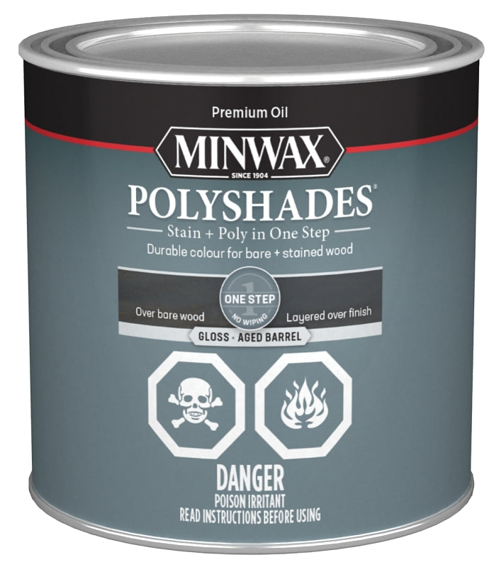 Minwax PolyShades CM2149944 Stain, Gloss, Aged Barrel, 0.5 pt