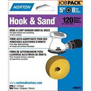 Norton 49221 Sanding Disc, 5 in Dia, Coated, P120 Grit, Medium, Aluminum Oxide Abrasive, Paper Backing