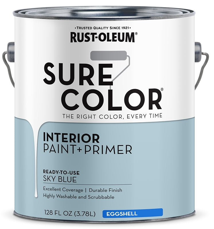 Rust-Oleum Sure Color 380225 Interior Wall Paint, Eggshell, Sky Blue, 1 gal, Can, 400 sq-ft Coverage Area