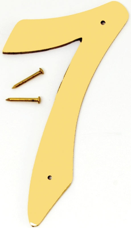 Hy-Ko BR-40/7 House Number, Character: 7, 4 in H Character, 2-1/2 in W Character, Brass Character, Brass