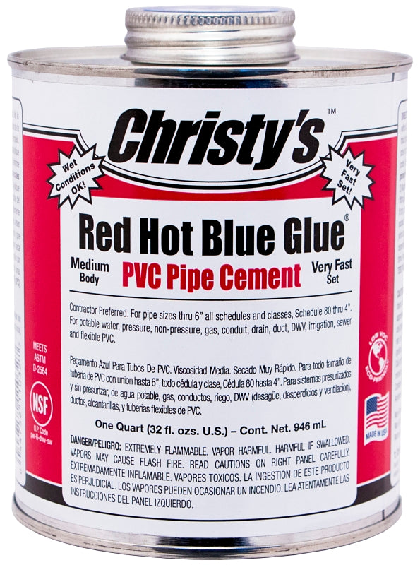 Christy's RH-RHBV-QT-12 Solvent Cement, 1 qt, Can, Medium Syrupy Liquid, Blue