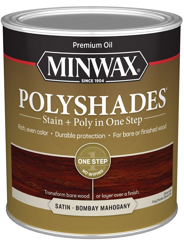 Minwax PolyShades 61380444 Wood Stain and Polyurethane, Satin, Bombay Mahogany, Liquid, 1 qt, Can