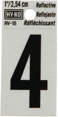 Hy-Ko RV-15/4 Reflective Sign, Character: 4, 1 in H Character, Black Character, Silver Background, Vinyl