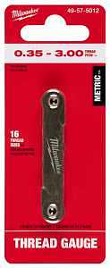 Milwaukee 49-57-5012 Metric Thread Pitch Gauge, 16-Leaf, 0.35 to 3 mm TPI/Pitch, Metal