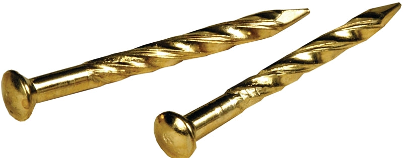 Hillman 122537 Trim Nail, 1-1/4 in L, Steel, Brass, Flat Head, Twisted Shank, 1 oz