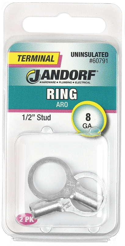 Jandorf 60791 Ring Terminal, 8 AWG Wire, 1/2 in Stud
