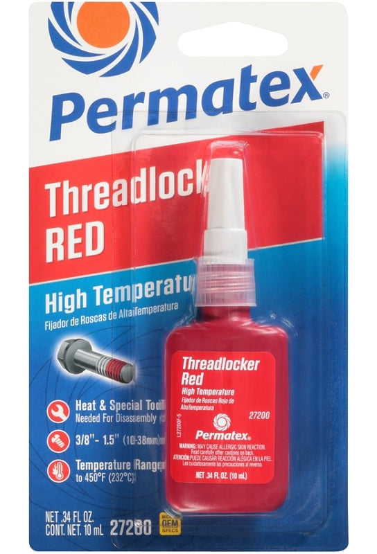 Permatex 27200 Threadlocker, Liquid, Musty, Red, 10 mL Bottle