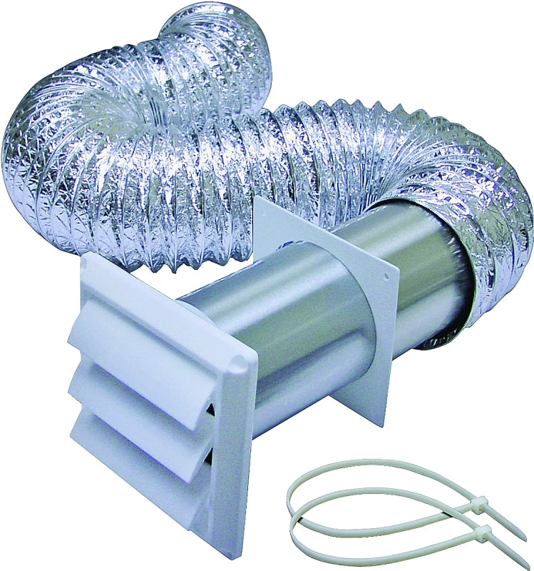 Lambro 1377W Hood Louvered Vent Kit, Hood, Plastic, White, Galvanized/Laminated, 5-Piece