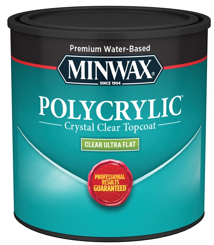 Minwax Polycrylic 211114444 Protective Finish, Ultra Flat, Liquid, 1/2 pt