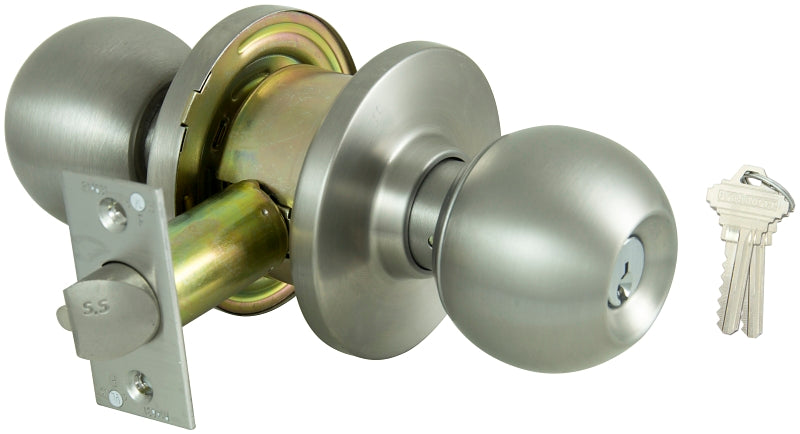 ProSource C365BV-PS Storeroom Knobset, Stainless Steel, Commercial, 2 Grade, SC1 Keyway, 2-3/4 in Backset, Dead Locking