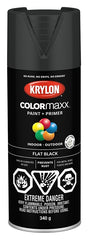 Krylon COLORmaxx K05546007 Spray Paint, Flat, Black, 12 oz, Aerosol Can