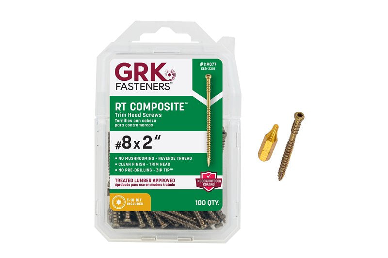 GRK Fasteners RT Series 119077 Screw, #8 Thread, 2 in L, Trim Head, Star Drive, Steel, Climatek, 100 PK
