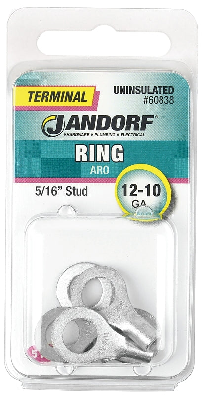 Jandorf 60838 Ring Terminal, 12 to 10 AWG Wire, 5/16 in Stud, Copper Contact