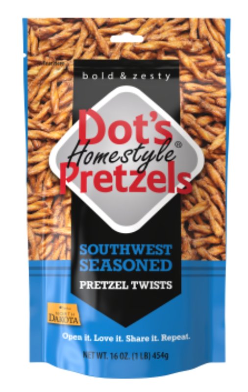 Dot's Homestyle Pretzels 5002- DP Southwest Seasoned Pretzel Twists, Artificial Butter Flavor, 16 oz Bag