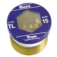 Bussmann TL-15 Plug Fuse, 15 A, 125 V, 10 kA Interrupt, Plastic Body, Time Delay Fuse