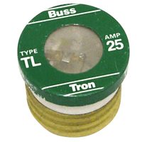 Bussmann TL-25 Plug Fuse, 25 A, 125 V, 10 kA Interrupt, Plastic Body, Time Delay Fuse, Low Voltage