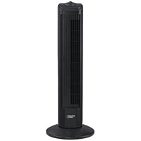PowerZone TF-28B Oscillating Fan Tower, 120 V, 0.45 A, 90 deg Sweep, 28 in Dia Blade, Plastic Blade, Black