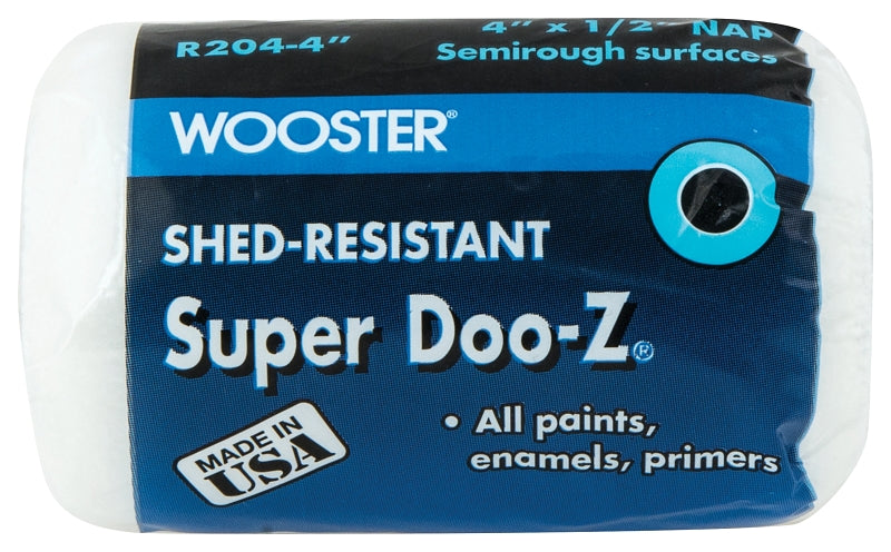 Wooster R204-4 Roller Cover, 1/2 in Thick Nap, 4 in L, Woven Fabric Cover, White