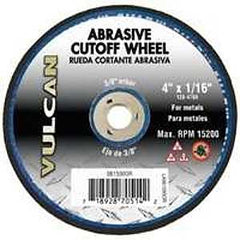 Vulcan 981590OR Type 1 Cut-Off Wheel, 4 in Dia, 1/16 in Thick, 3/8 in Arbor, Premium, Aluminum Oxide Abrasive