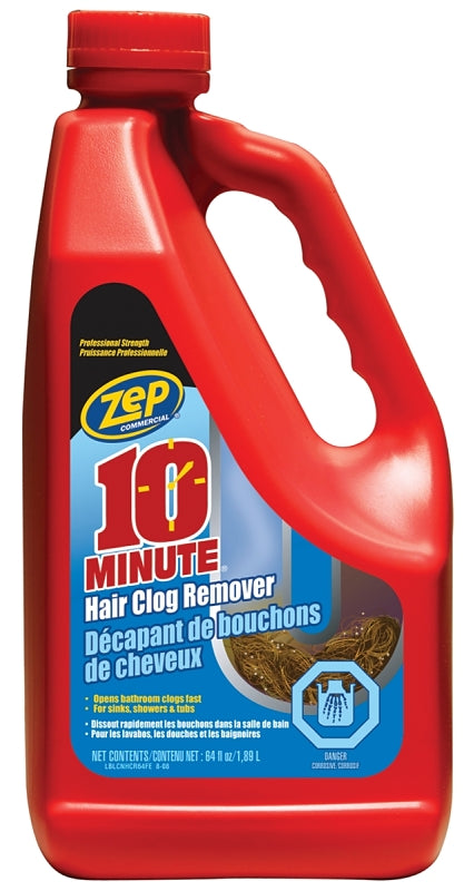 Zep ZHCR64NG Hair Clog Remover, Liquid, Light Yellow, Slight Chlorine, 64 fl-oz Bottle