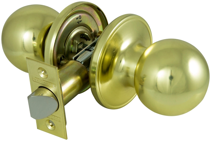 ProSource T3730V-PS Passage Door Lockset, Knob Handle, Metal, Polished Brass, 2-3/8 to 2-3/4 in Backset