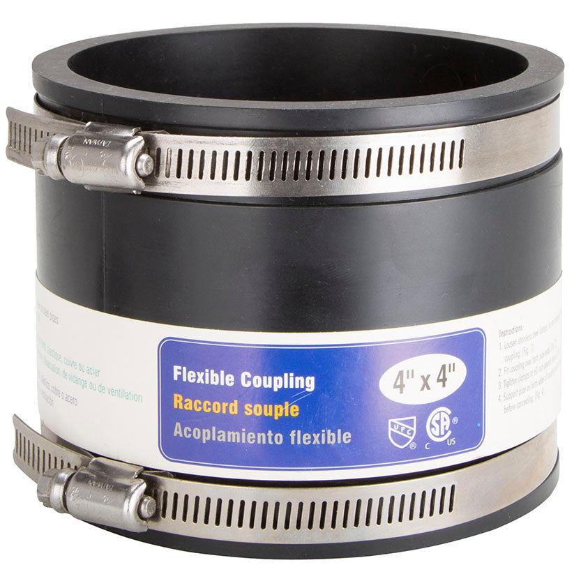 ProSource FC56-44 Coupling, 4 x 4 in, Cast Iron, Plastic and Steel Drain Pipes, PVC, Black