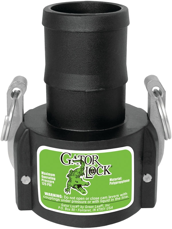 Green Leaf GLP200CNL Cam Lever Coupling, 2 in, Female x Hose Barb, Glass Filled Polypropylene