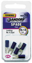 Jandorf 60917 Spade Terminal, 600 V, 16 to 14 AWG Wire, #6 Stud, Vinyl Insulation, Copper Contact, Blue
