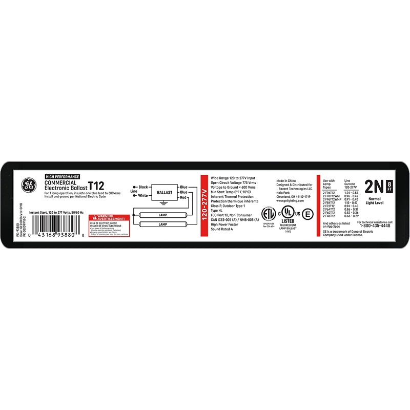 GE Industrial Solutions ProLine Series 93880 Electronic Ballast, 120, 277 V, 1 W, 1-Lamp
