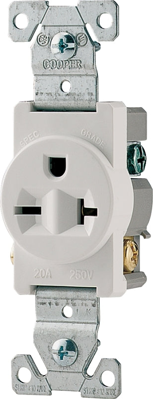 Eaton Wiring Devices 1876W-BOX Single Receptacle, 2 -Pole, 250 V, 20 A, Side Wiring, NEMA: NEMA 6-20R, White