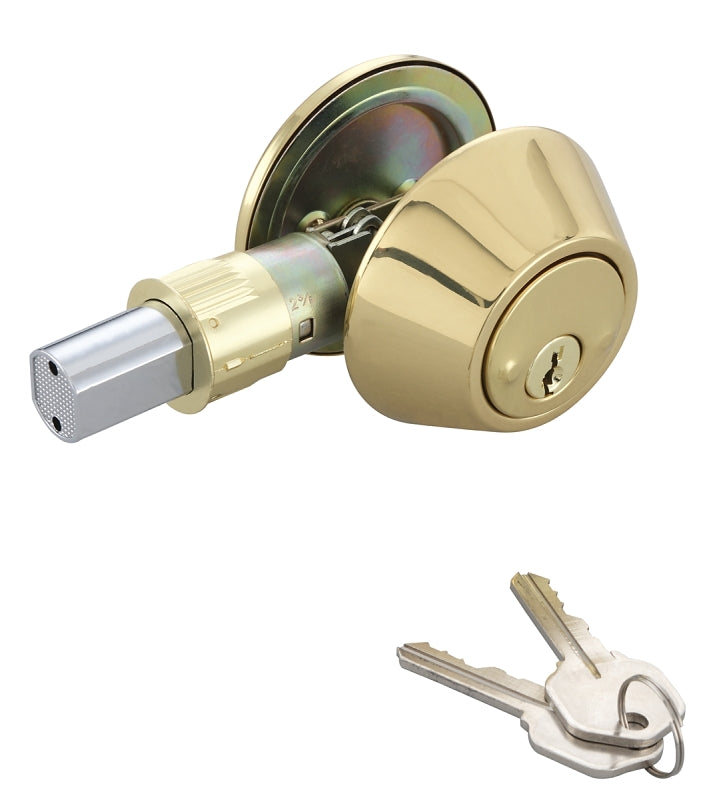 ProSource Signature Series Deadbolt, 3 Grade, Polished Brass, 2-3/8 to 2-3/4 in Backset, KW1 Keyway