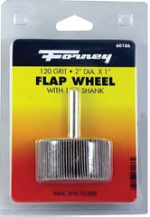 Forney 60186 Flap Wheel, 2 in Dia, 1 in Thick, 1/4 in Arbor, 120 Grit, Aluminum Oxide Abrasive