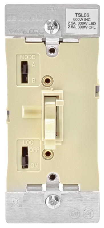 Leviton R01-TSL01-00I Dimmer Switch, 120 VAC, 150 W, CFL, Incandescent, Halogen, LED Lamp, 3, Ivory