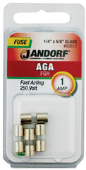Jandorf 60612 Fast Acting Fuse, 1 A, 250 V, 35 A, 10 kA Interrupt, Glass Body