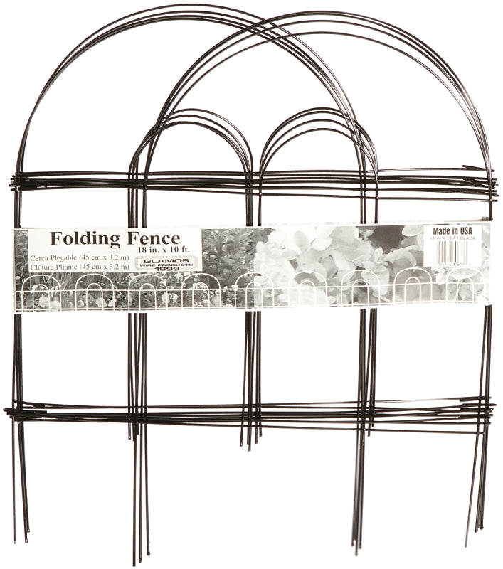 Glamos Wire 776777 Folding Wire Fence, 8 in L, 18 in H, Steel, Black, Powder-Coated