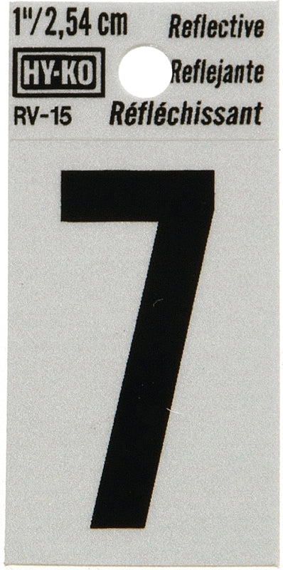 Hy-Ko RV-15/7 Reflective Sign, Character: 7, 1 in H Character, Black Character, Silver Background, Vinyl