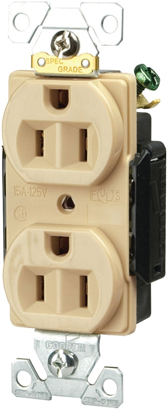 Arrow Hart AH5252 AH5252V Duplex Receptacle, 2 -Pole, 15 A, 125 V, Back, Side Wiring, NEMA: 5-15R, Ivory
